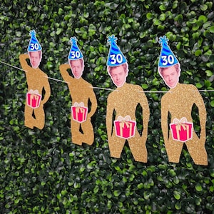 Custom Printed Birthday Face Adult Birthday Banner with Present over the Package, Funny Adult Male Birthday Banner, Any Age, Personalized