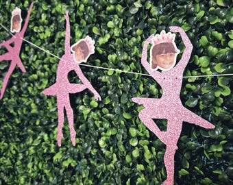 Personalized Ballerina Birthday Banner: Glitter Dancer, Face Cutouts
