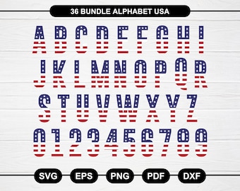 USA Flagge Alphabet svg, amerikanische Schrift svg, amerikanische Flagge Schrift svg, Amerika Alphabet svg, 4. Juli, USA Alphabet und Zahlen svg