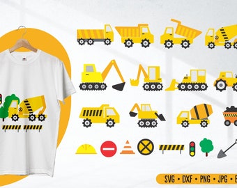 Construction Svg, Construction Bundle Svg, Trucks Svg, Excavator Svg, Dump Truck Svg, Bulldozer Svg, Truck Clipart for Cricut, Silhouette