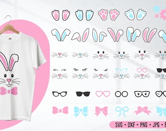 Bunny Face Svg, Easter Svg, Bunny Face Set Easter, Bunny Easter Svg, Easter Bunny Svg, Easter Bunny Svg, Bunny Cut Files for Cricut