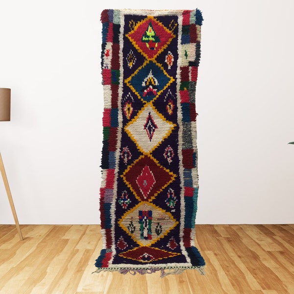 2x7 Ft Narrow Colorful Vintage Runner Rug, Hallway Moroccan Berber Rug Runner.