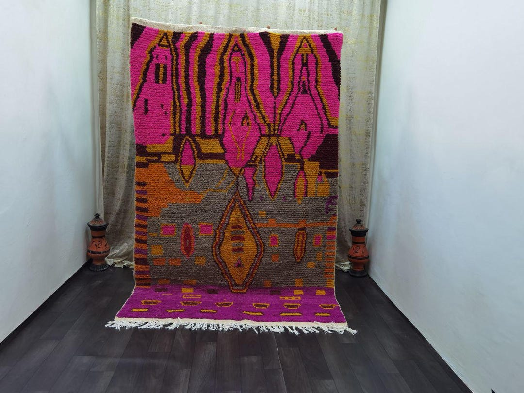 Pink Arabic Rug Pink Moroccan Rug-moroccan Boujaad Rug - Handmade Rug - Custom Moroccan ...