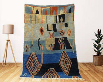 Hand Knotted Colorful Azilal Rug, Moroccan Berber Rug, Hallway Carpet, Stunning Berber Rug.