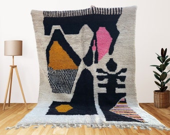 Colorful Moroccan Berber Shaggy Area Rug, Azilal Abstract Boho Rug.