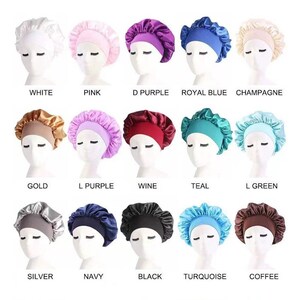 Satin Hair Bonnet Wide Elastic Band Single Layer Women Soft Sleep Hat Pure Silk Sleeping Cap Night Hair Care Cap Scarves for Hair UK SELLER