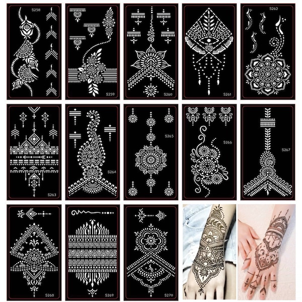 Henna Tattoo Stencils Reusable Self Adhesive Temporary Hand Body Art Template Stencil Mehendi Design UK Seller