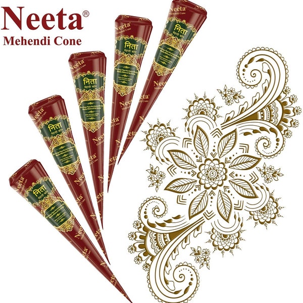 100% Natural Herbal NEETA Henna Cones Temporary Tattoo Mehandi Organic Handmade Brown Maroon Henna For Bridal Tattoo Body Art - UK SELLER