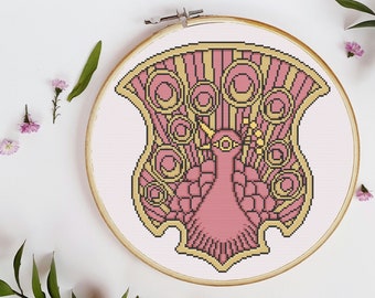 Coral Peacocks Squad Logo: Cross Stitch Pattern PDF Digital Download