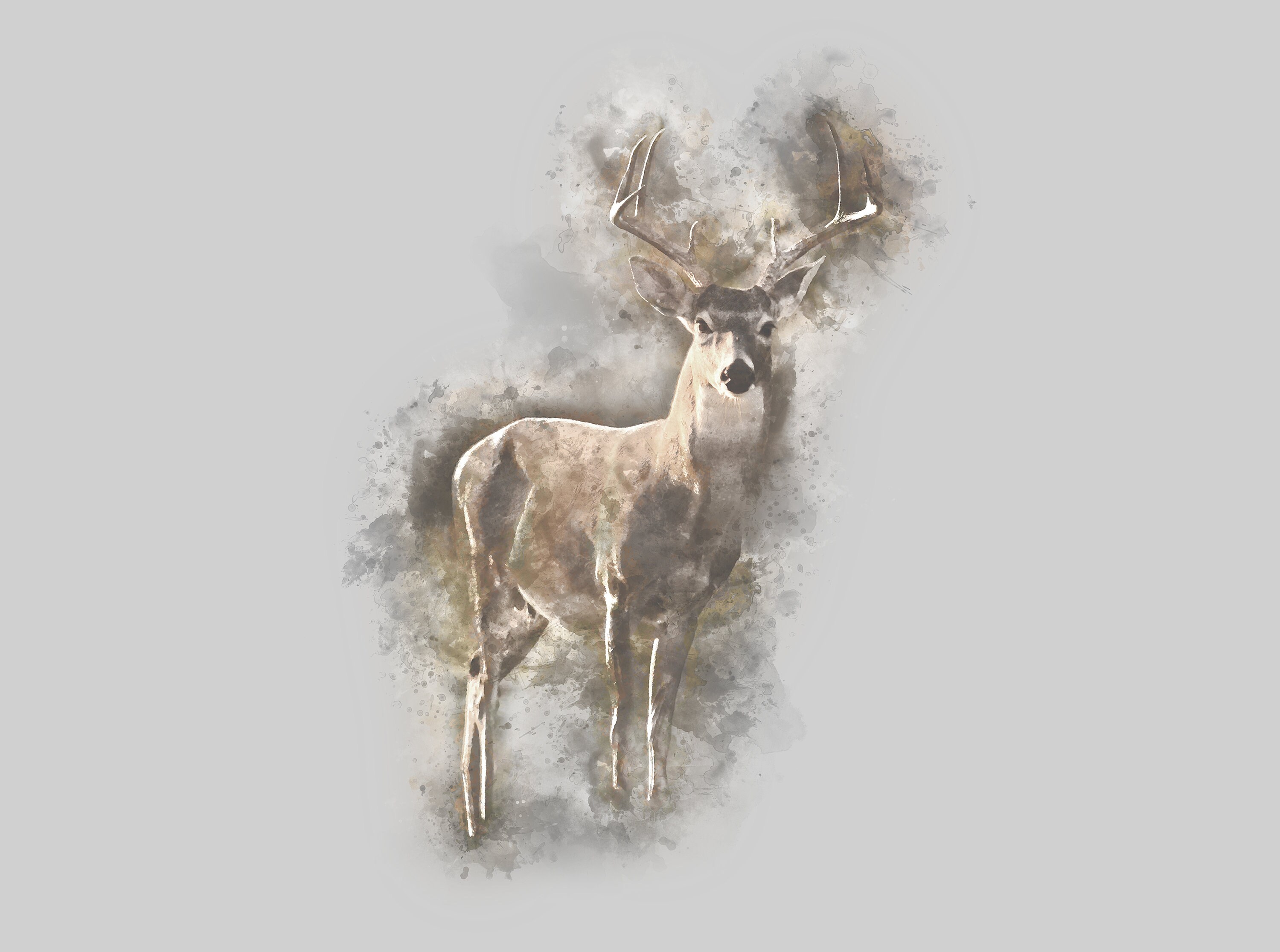 Tableau de Cerf, Art Moderne Abstrait, Peinture sur Toile Murale, Bois, Aquarelle, Animal, Originale