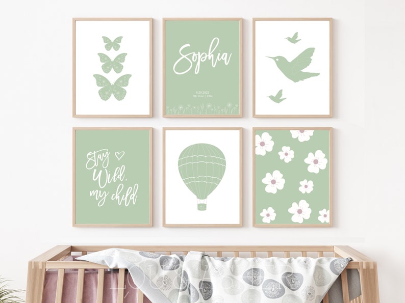 Nursery Wall Art Sage Green Boho Printable Hot Air Balloon Etsy