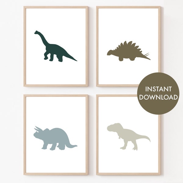 Dinosaur Silhouette Dinosaur Set of 4 Prints Dino Kids Room Printable Wall Art Playroom Dinosaur Nursery Decor Baby Room Decor Boy Nursery