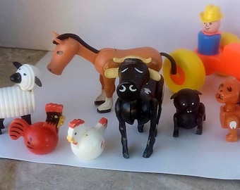 Fisher Price Little People Farm Animals with Farmer and Tractor  1970's