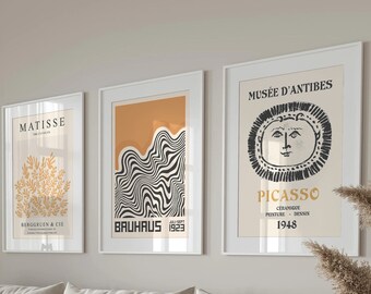 Exhibition Poster Set of 3, 3 Piece Wall Art, Picasso Print, Bauhaus Poster, Gallery Wall Set, Wall Art Set, Digital Art Print