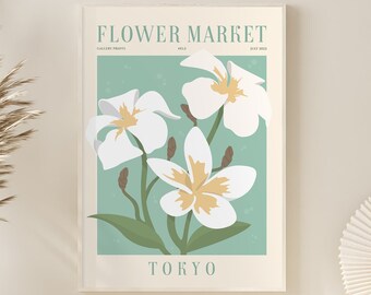 Flower Market Print, Wall Art Print, Flower Market Tokyo Poster, Botanical Print, Flower Print, Floral Drawing Posters, Digital Download