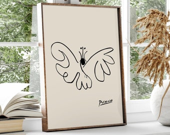 Picasso Butterfly Print, Picasso Line Animal Sketch Print, Picasso Wall Art, Minimalist Art, Nursery Animal Art, Picasso Printable Wall Art