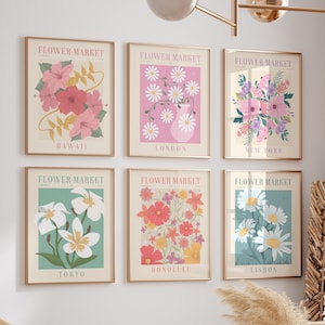 Blumenmarkt Druck, Set von 6, Botanische Wandkunst, Florale Zeichnung Poster, Benutzerdefinierte Wandkunst, Tokyo, London Druck, Digitaler Download Drucke