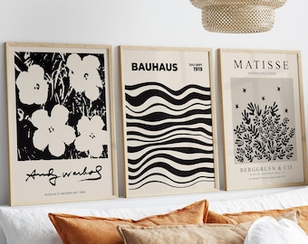 Exhibition Poster Set of 3, 3 Piece Wall Art, Museum Poster Set, Matisse Print Set, Black White Print, Art Print Set, Digital Print Set