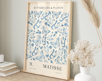 Vintage fjärilstryck, Henri Matisse-tryck, fjärils- och blommaväggdekor, barnrumskonsttryck, vardagsrumsdekor, utställningsaffisch