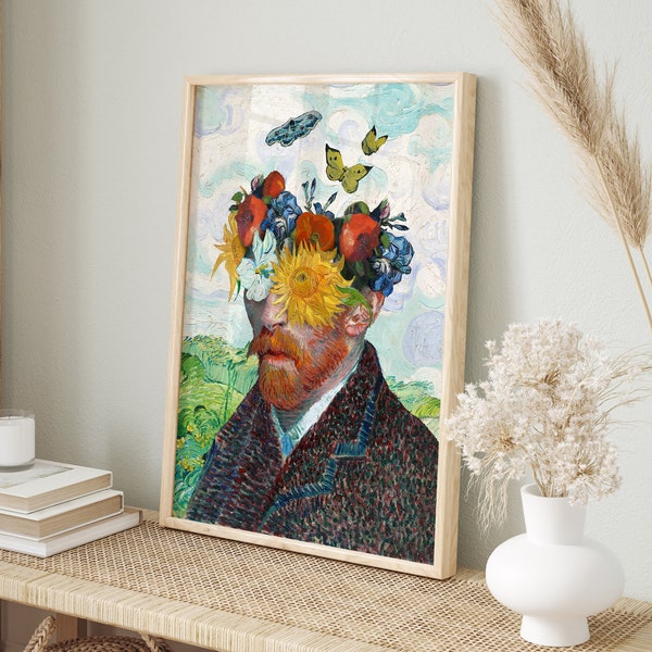 Van Gogh Wall Art, Alter Art, Eclectic Wall Art, Self Portrait Print, Famous Oil Painting, Flower Painting, Home Decor, DIGITAL DOWNLOAD