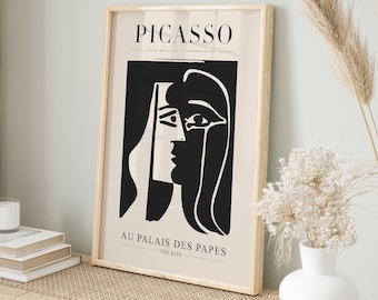 ピカソ「接吻」展プリント：ブラックピカソウォールアート（デジタル