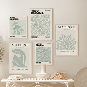 Gallery Wall Set of 5 Prints, Printable Wall Art, Exhibition Wall Art, Museum Poster Set, Matisse Print Set, Sage Green, Digital Art Prints