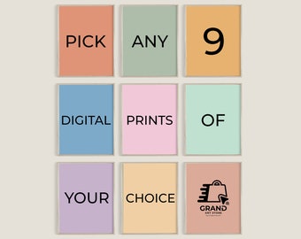 Wählen Sie Ihre eigenen 9 Digitaldrucke aus, Wählen Sie 9 beliebige Drucke aus, Benutzerdefinierte Galeriewandset, druckbare Wandkunst, benutzerdefiniertes Kunstwerk, Wohnzimmer, 9er-Set