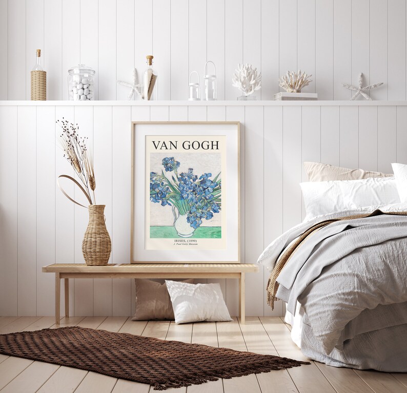 Van Gogh Iris Utställningsaffisch, Museumstryck, Berömd Affisch, Van Gogh Tryck, Blå Väggkonst, Vardagsrumsinredning, Digital Nedladdning bild 7