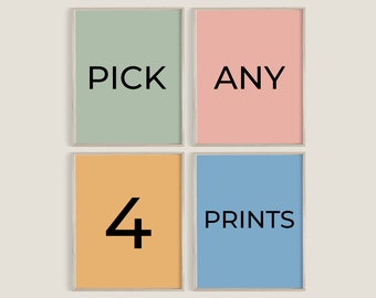 Pick Your Own 4 Digital Prints, Pick Any 4 Prints, Custom Gallery Wall Set, Printable Wall Art, Custom Artwork, Living Room, Set of 4 Prints