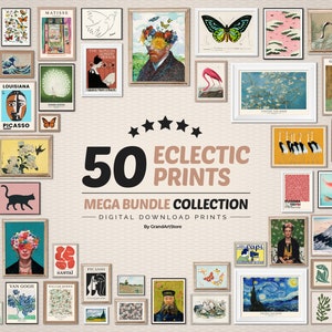 50 Eclectic Mega Bundle Gallery Wall Set, Printable Eclectic Wall Art, Maximalist Home Decor, Gallery Wall Collage, Digital Poster Set