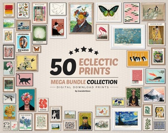 50 Eclectic Mega Bundle Gallery Wall Set, Printable Eclectic Wall Art, Maximalist Home Decor, Gallery Wall Collage, Digital Poster Set