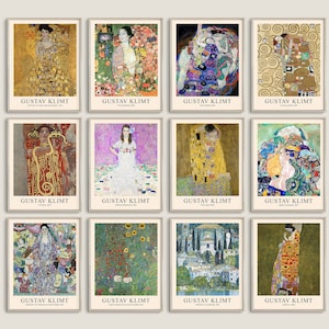 Ensemble de 12 impressions Gustav Klimt, art mural éclectique, affiche de l'exposition Klimt, art mural imprimable, impression d'art vintage, impression d'art numérique