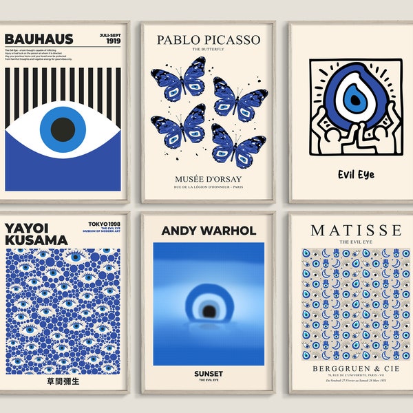 Lot de 6 estampes, estampes mauvais œil, affiche de musée, estampe Picasso, ensemble mural de galerie, ensemble d'impressions Matisse, ensemble d'impressions numériques