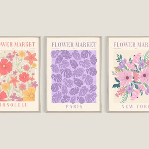 Flower Market Print, Set of 9, Botanical Wall Art, Floral Drawing ...