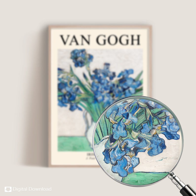 Van Gogh Iris Utställningsaffisch, Museumstryck, Berömd Affisch, Van Gogh Tryck, Blå Väggkonst, Vardagsrumsinredning, Digital Nedladdning bild 2