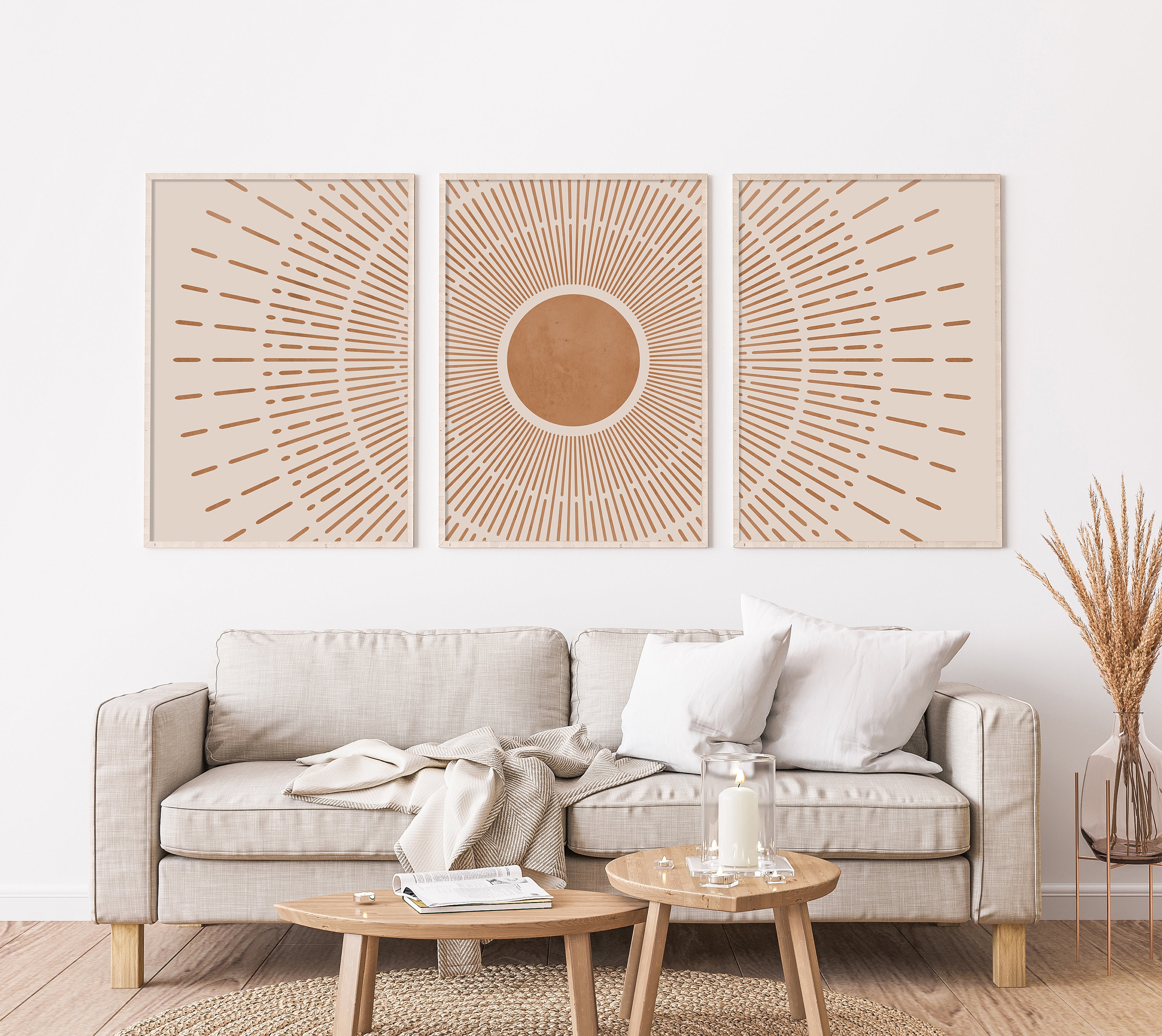Boho Wall Art, Terracotta Sun Poster Set of 3 Prints, Sunset Art ...