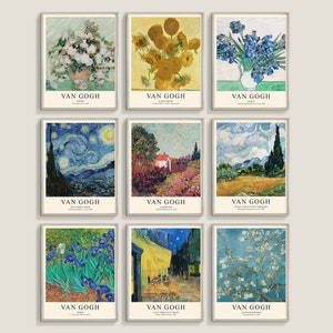 Van Gogh 9 Piece Wall Art, Landscape Print, Wall Art Print, Gallery Wall Set, Famous Art Prints, Botanical Print Set, Digital Print Set