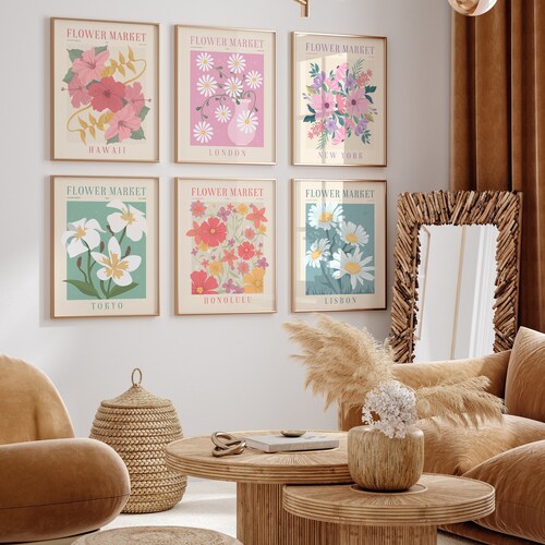 Flower Market Print Set of 6 Botanical Wall Art Floral - Etsy