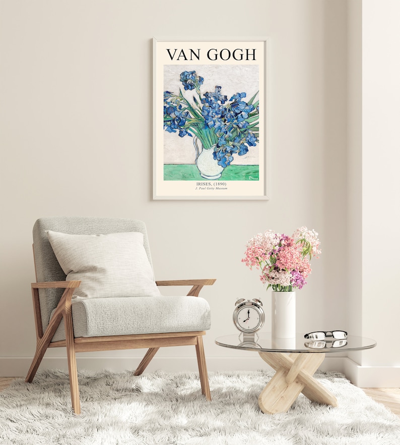 Van Gogh Iris Utställningsaffisch, Museumstryck, Berömd Affisch, Van Gogh Tryck, Blå Väggkonst, Vardagsrumsinredning, Digital Nedladdning bild 4
