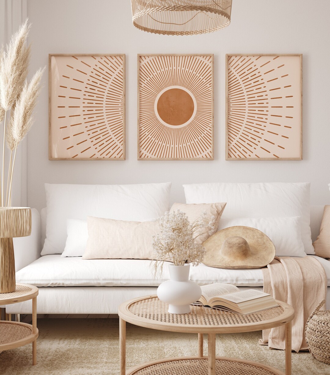Boho Wall Art, Terracotta Sun Poster Set of 3 Prints, Sunset Art ...