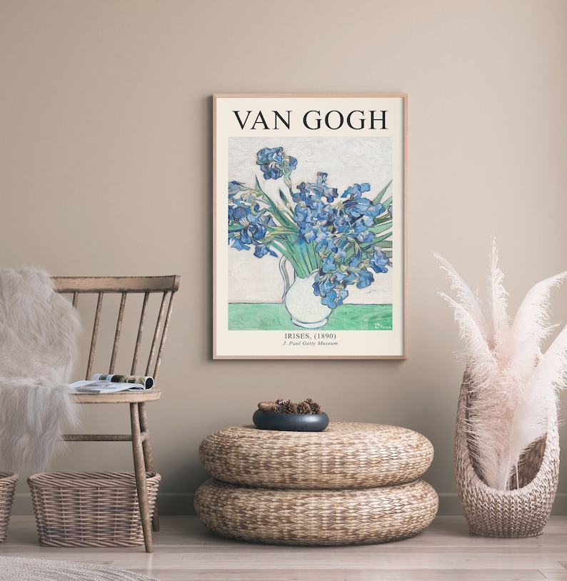 Van Gogh Iris Utställningsaffisch, Museumstryck, Berömd Affisch, Van Gogh Tryck, Blå Väggkonst, Vardagsrumsinredning, Digital Nedladdning bild 5