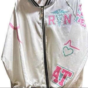 Women&#39;s Varsity Jacket - Bold RN Letterman Style - Graduation Gift, Nurse School Apparel, Personalized Nursing Jacket, Clinical Check