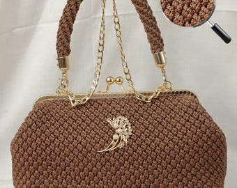 Handmade Macrame bag | Boho Macrame Shoulder Bag | Gift for Her | Macrame Purse | Makeup Bag for Women | with Button Lock and Chain