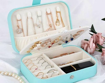 Beautiful Jewelry Box, Multilayer Portable. Travel Jewelry Box, Leather Earrings Storage Box, Travel Jewelry organizer - Gift for her