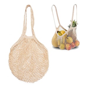 Handmade Mesh Market Bag,  Reusable farmers market bag, Long Handle 100% Cotton, Eco Friendly Zero Waste Gift,