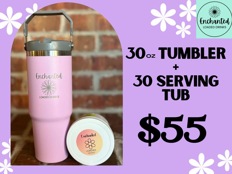 Mezcla de té cargada encantada – 30 porciones sin azúcar Tub + 30oz Tumbler