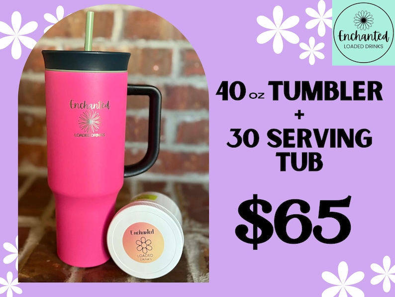 Mezcla de té cargada encantada – 30 porciones sin azúcar Tub+40 oz Tumber