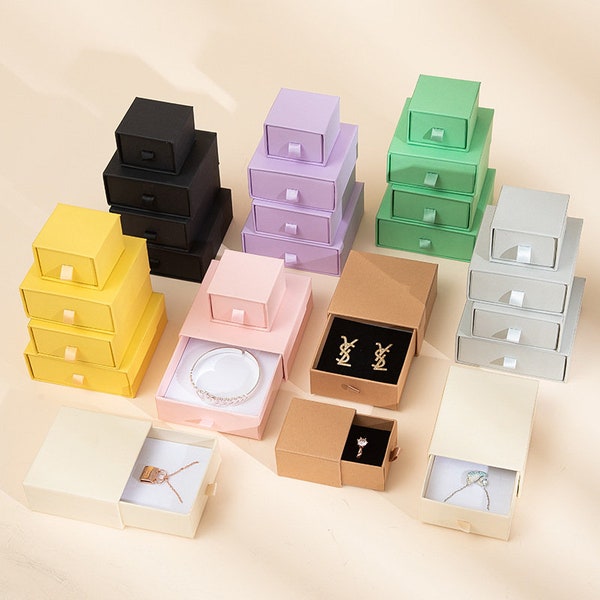 50 pièces Unique Gift Box Carton Multicolor Ring Collier Bracelet Boîte à bijoux Custom Green Chic Small Jewelry Packaging Box