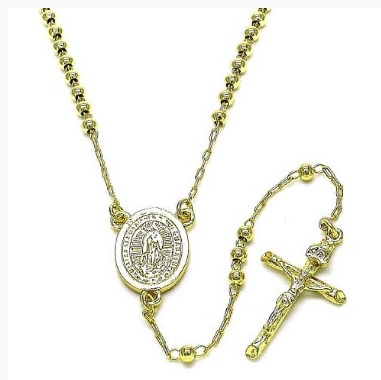 18” Rosary Necklace With Our Lady of Guadalupe 18K Gold Layered - Etsy