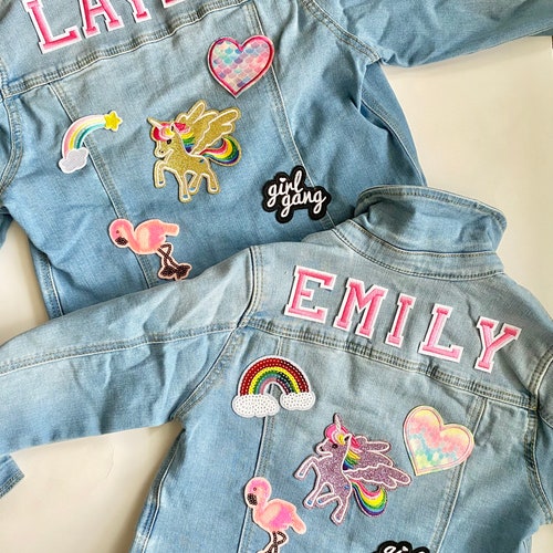 Girls Pink Letter Patch Jean Jacket Name Patch Jacket Etsy